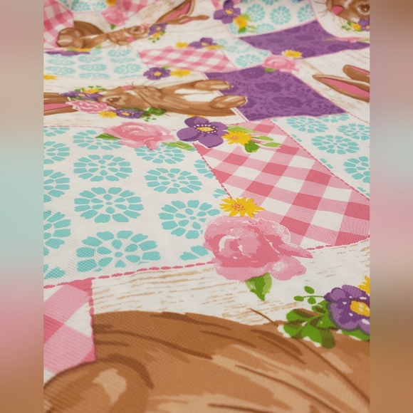 Easter Tablecloth Spring Bunny Floral Patchwork Vinyl & Flannel 52x70" Rectangle - Picture 8 of 8